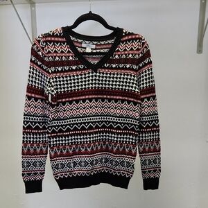 Womens Croft & Barrow V-Neck Sweater in Black and Red Prints Size Small